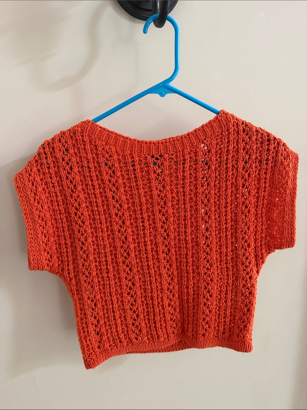 Zara Orange Open-Knit Crop Sweater Top